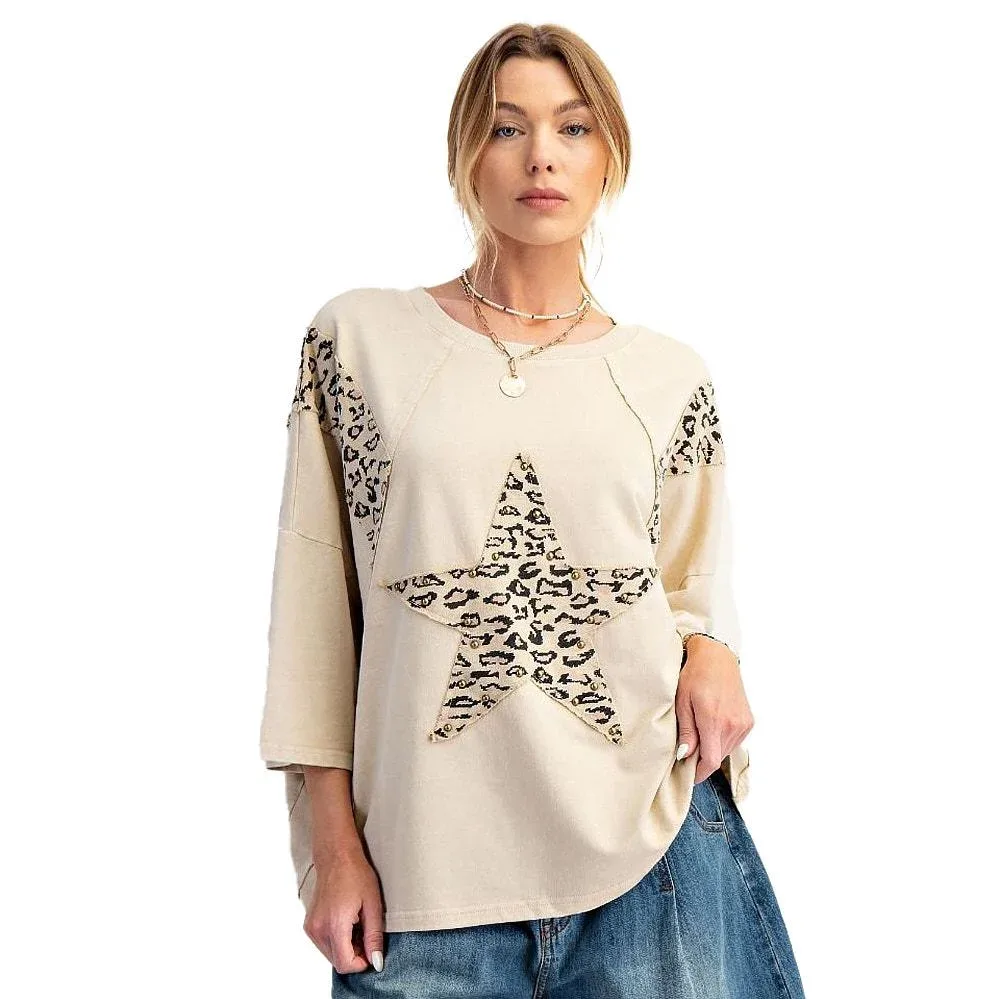 Easel Women's Natural Cheetah Star Print Top