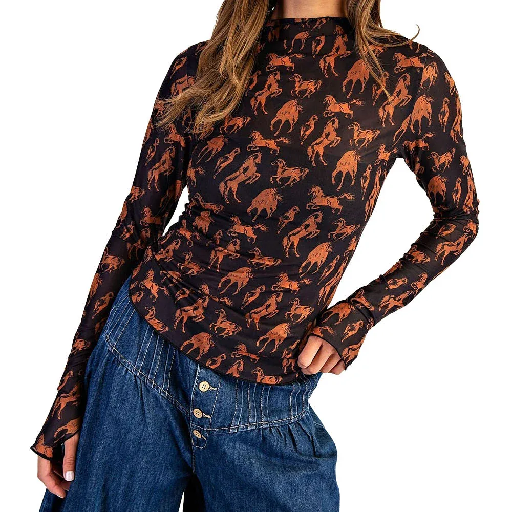 Ee Some Women's Black Horse Print Mesh Top - Image 2