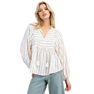 Ee Some Womens Blue Striped Long Sleeve Top