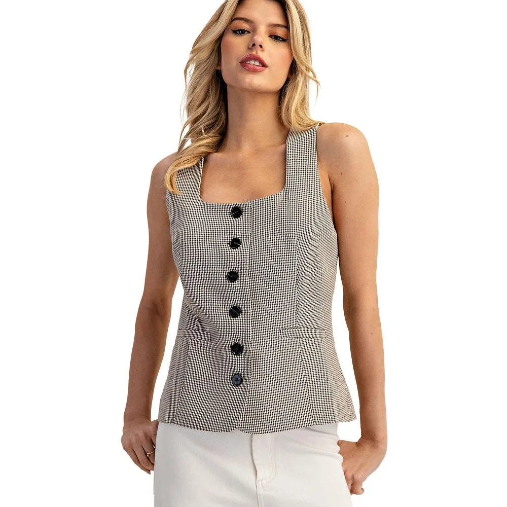 Ee Some Women's Classic Brown Houndstooth Vest