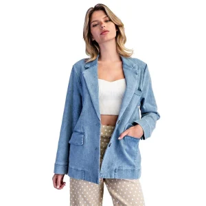 Ee Some Women's Denim Mineral Wash Blazer
