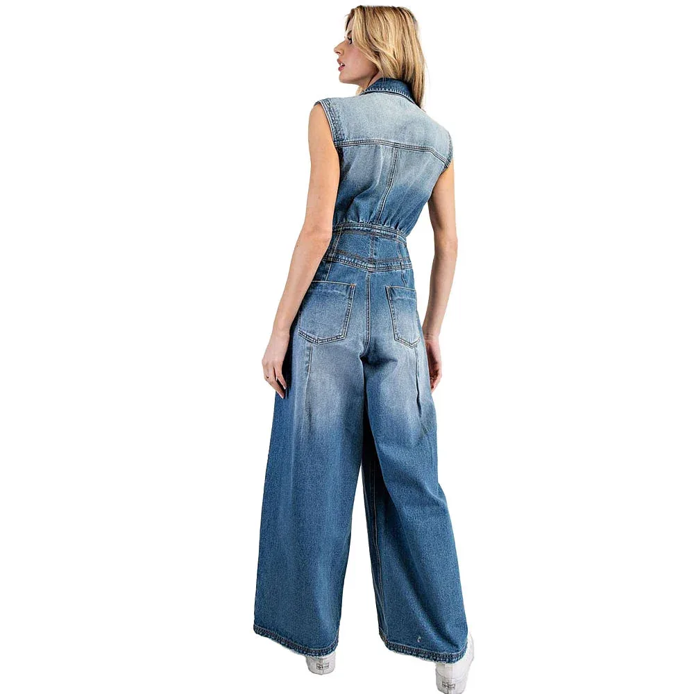 Ee Some Womens Denim Sleeveless Jumpsuit - Image 2