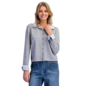 Ee Some Women's Heather Grey Striped Preppy Layered Cardigan
