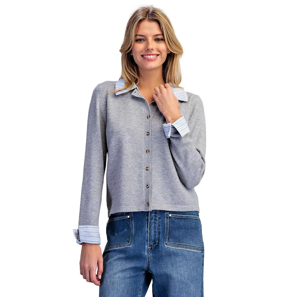 Ee Some Women's Heather Grey Striped Preppy Layered Cardigan