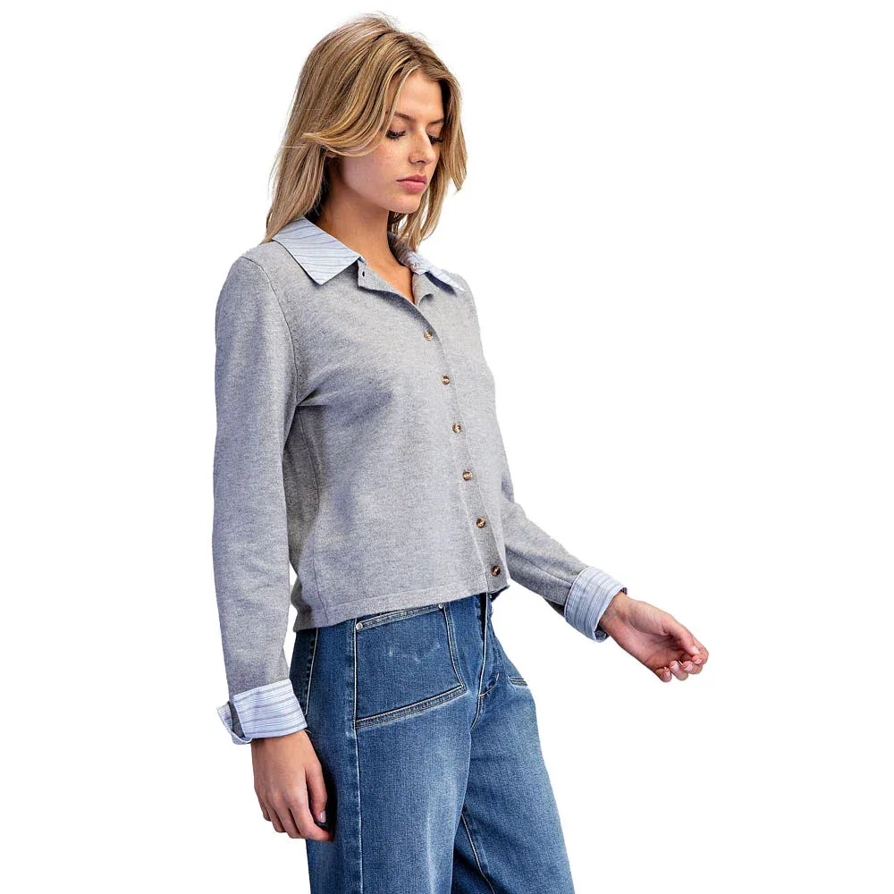 Ee Some Women's Heather Grey Striped Preppy Layered Cardigan - Image 2