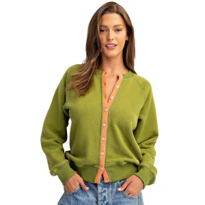 Ee Some Women's Lime Brze Contrast Flower Button Top