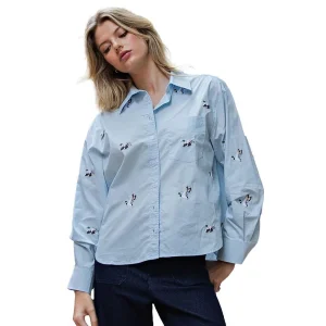 Ee Some Women's Sky Blue Embroidered Duck Top
