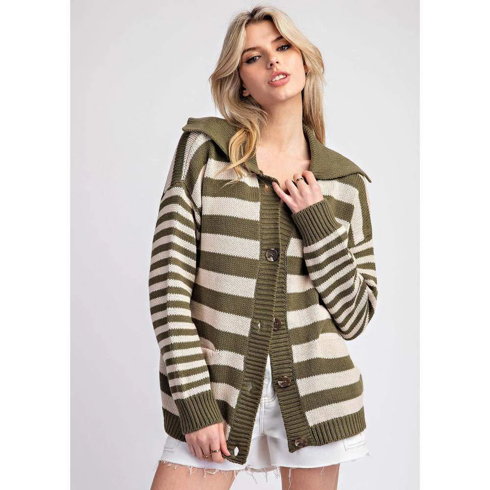 Ee Some Women's Striped Sailor Collar Cardigan