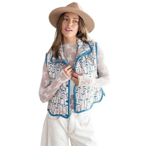 Ee Some Women's Teal Quilted Floral Vest