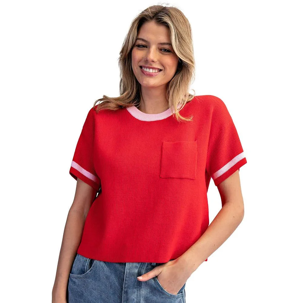 Ee Some Women's Tomato Contrast Knit Top