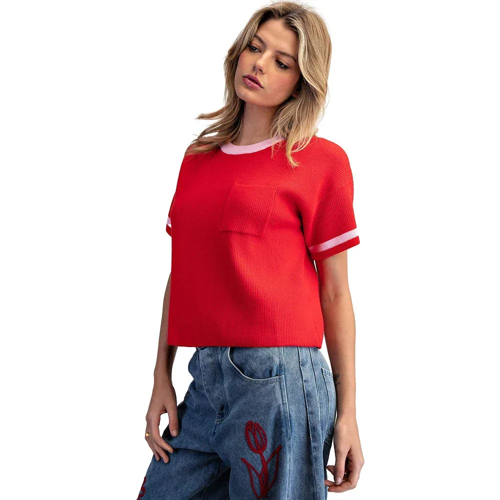 Ee Some Women's Tomato Contrast Knit Top - Image 2