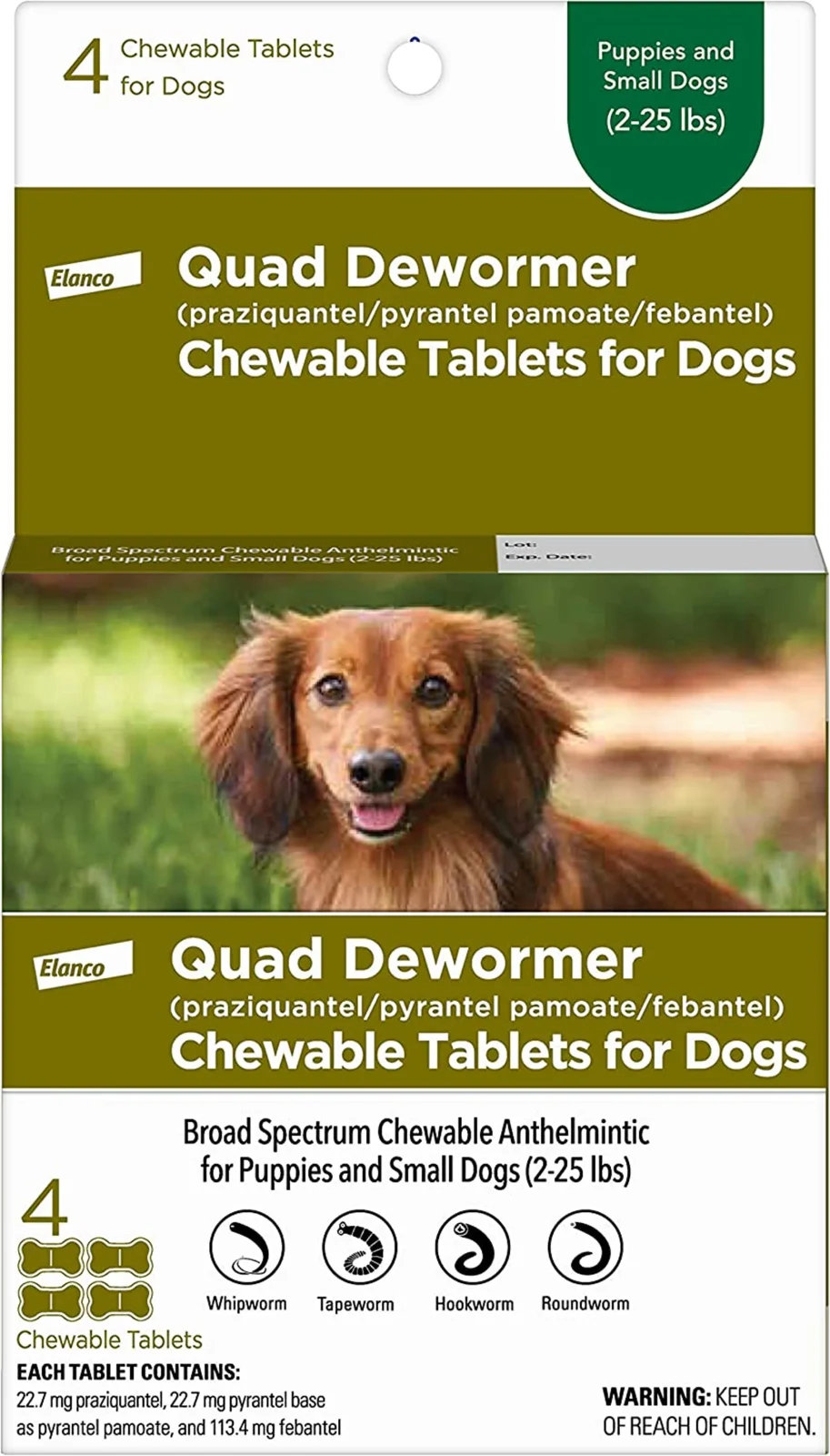 Elanco Chewable Quad Dewormer Small Dog 2-25lbs 4pk