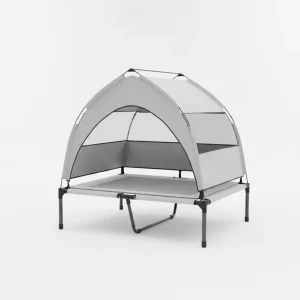 Elevated Dog Bed With Removable Canopy, Portable Outside Raised Pet Cot With Cooling Pad, Storage Bag