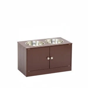 Elevated Dog Bowls with Storage Cabinet, Raised Dog Bowl Stand Pet Food Bowl Dog Feeding Station, Brown