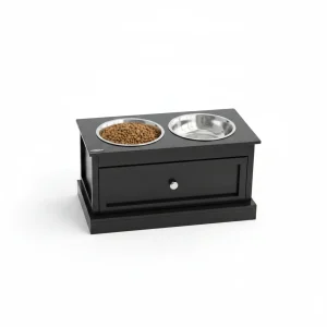 Elevated Dog Bowls with Storage Drawer, Raised Dog Bowl Stand Pet Food Bowl Dog Feeding Station, Black