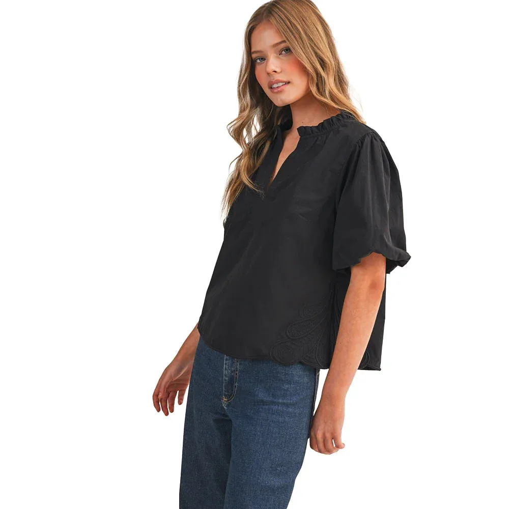 En Merci Wom Bubble Sleeve Black Top - Image 2