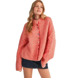 En Merci Wom Ivory Red Colorful Buttons Cardigan