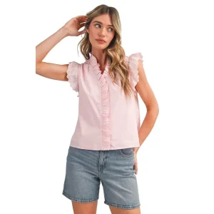 En Merci Wom Lace Trim Peony Pink Top