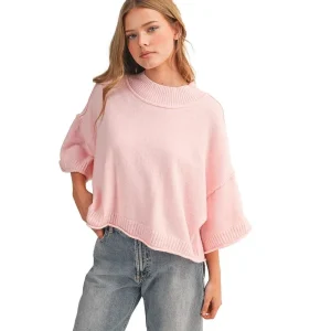 En Merci Wom Marled Short Sleeve Pink Blossom Sweater Top