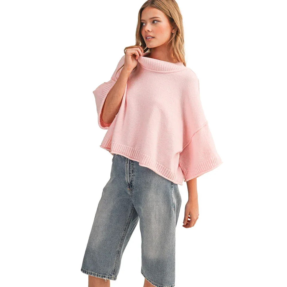 En Merci Wom Marled Short Sleeve Pink Blossom Sweater Top - Image 2