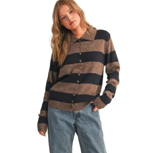 En Merci Wom Mocha Navy Striped Sweater