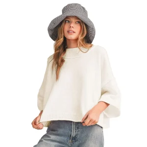 En Merci Wom Off White Mock Neck Sweater Top