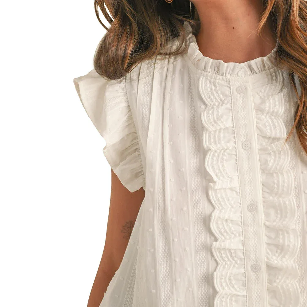 En Merci Wom Ruffle Button White Top - Image 2