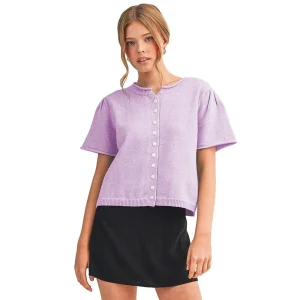 En Merci Wom Short Sleeve Lavender Sweater Cardigan
