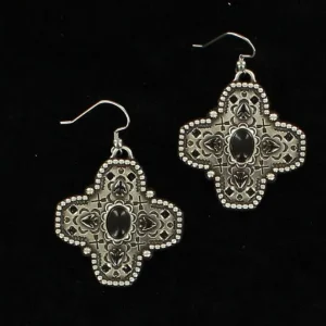 Engraved Cross Fish Hook Earrings