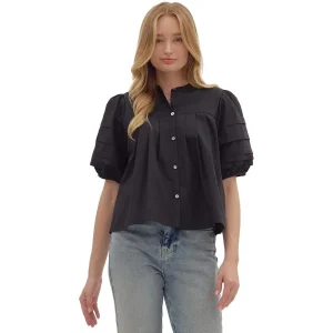 Entro Women's Black Pleated Top