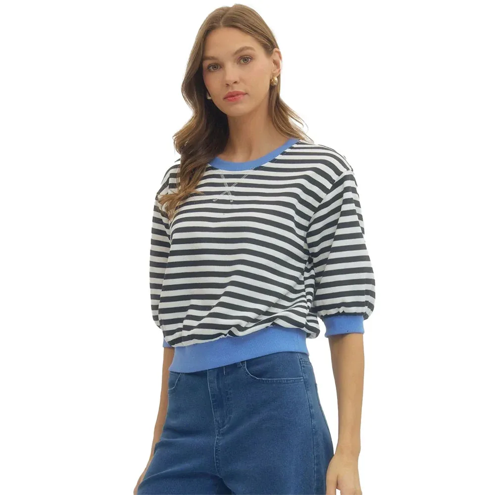Entro Women's Black Stripe Cuff Sleeve Top - Image 2