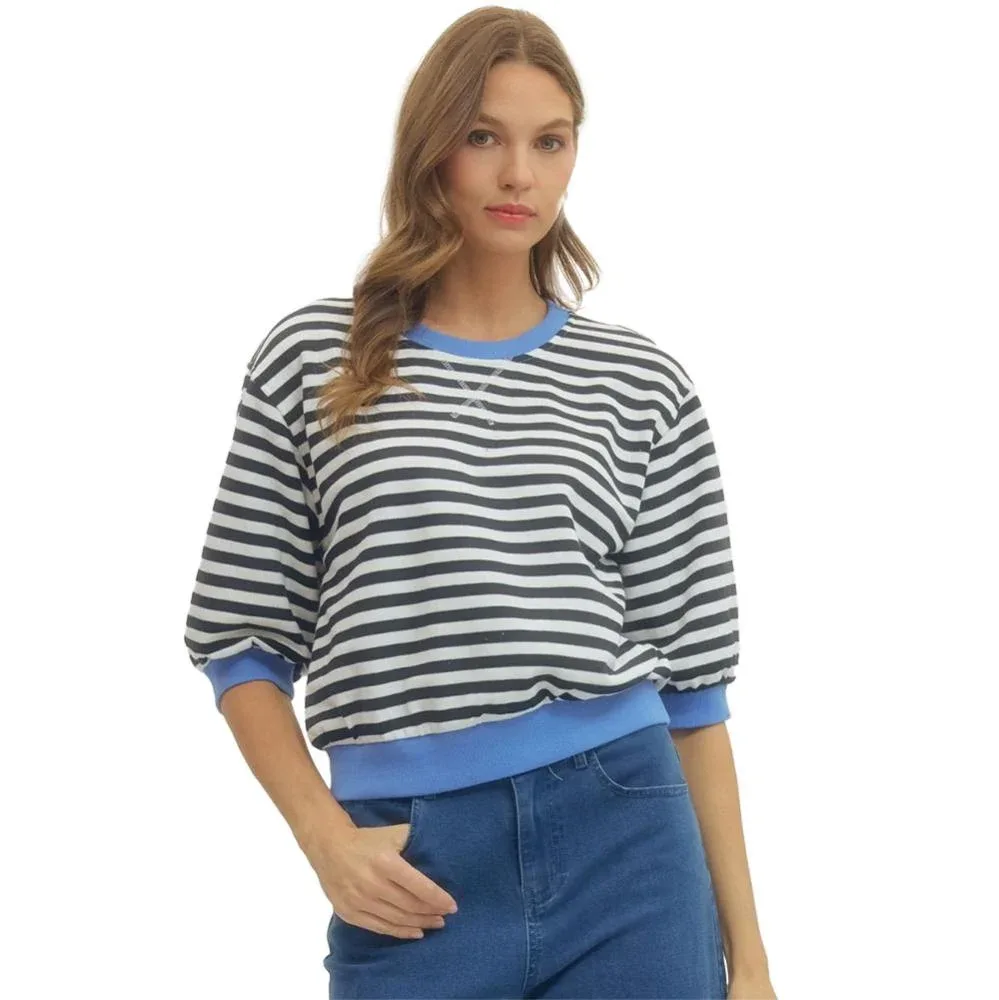 Entro Women's Black Stripe Cuff Sleeve Top