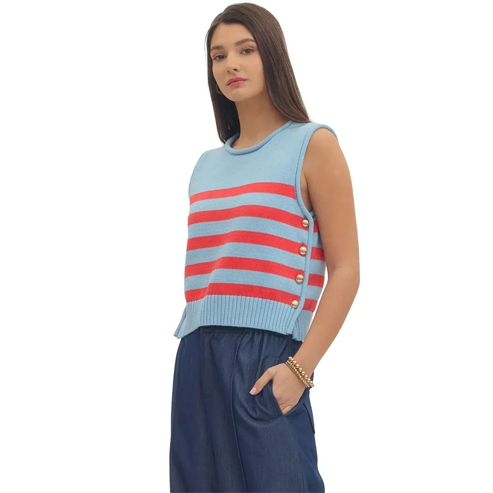 Entro Women's Blue Striped Sleeveless Top - Image 2