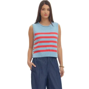 Entro Women's Blue Striped Sleeveless Top