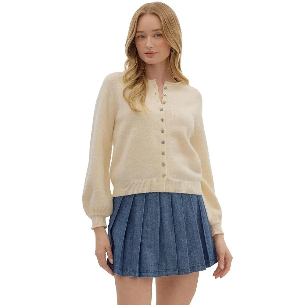 Entro Women's Cream Button Up Cardigan
