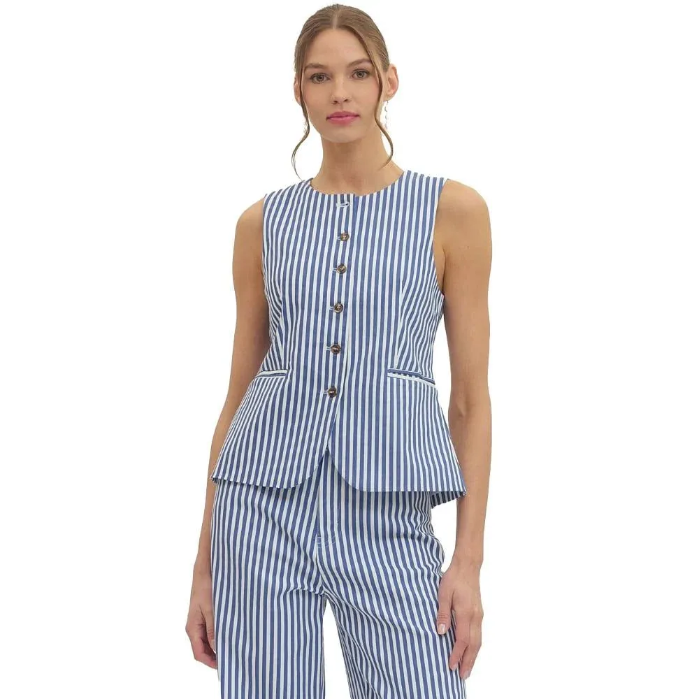 Entro Women's Denim Striped Sleeveless Top