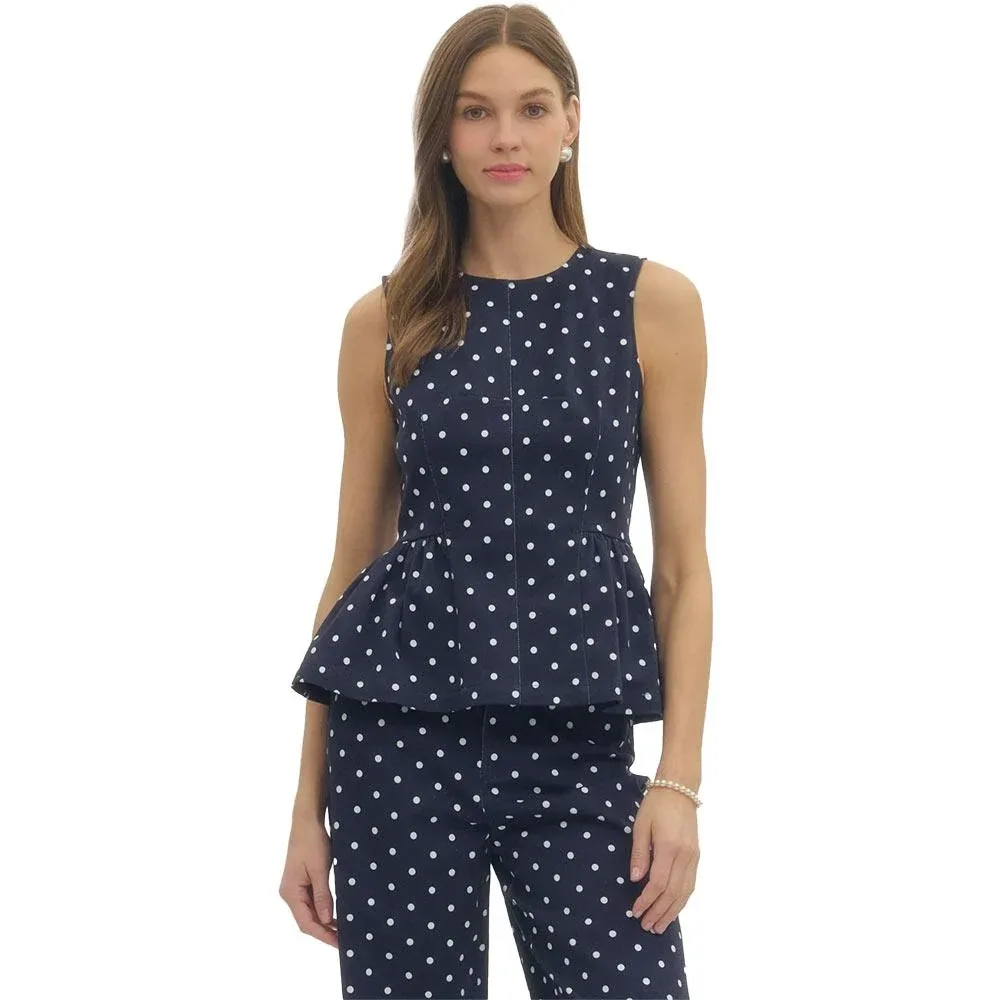 Entro Women's Navy Polka Dot Sleeveless Top
