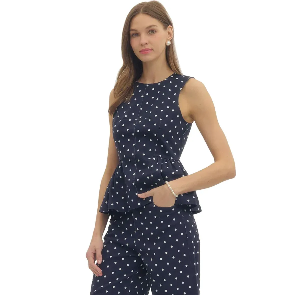 Entro Women's Navy Polka Dot Sleeveless Top - Image 2