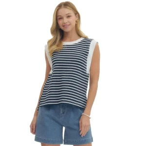 Entro Women's Navy Striped Sleeveless Top