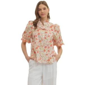 Entro Women's Off White Botanical Top