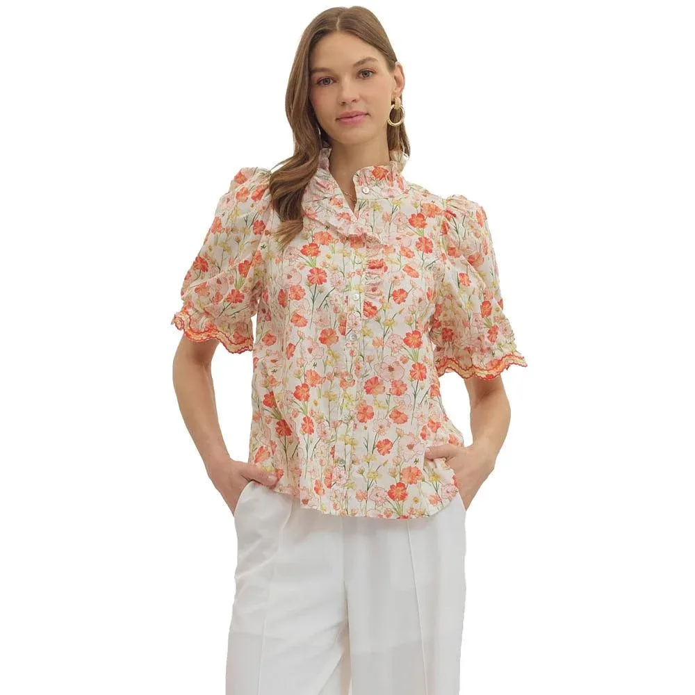 Entro Women's Off White Botanical Top