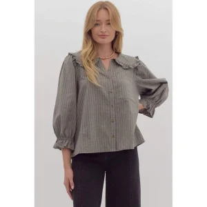 Entro Women's Olive Ruffle Sleeve Edge Top