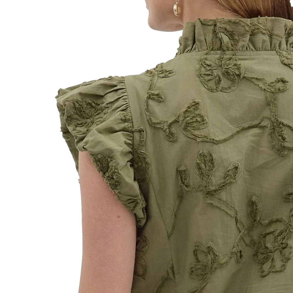 Entro Women's Olive Ruffle Sleeve Top - Image 2