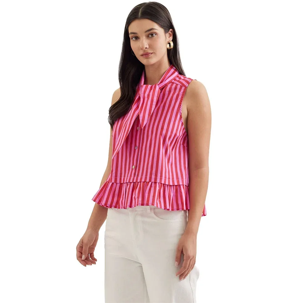 Entro Women's Red & Pink Sleeveless Peplum Top - Image 2