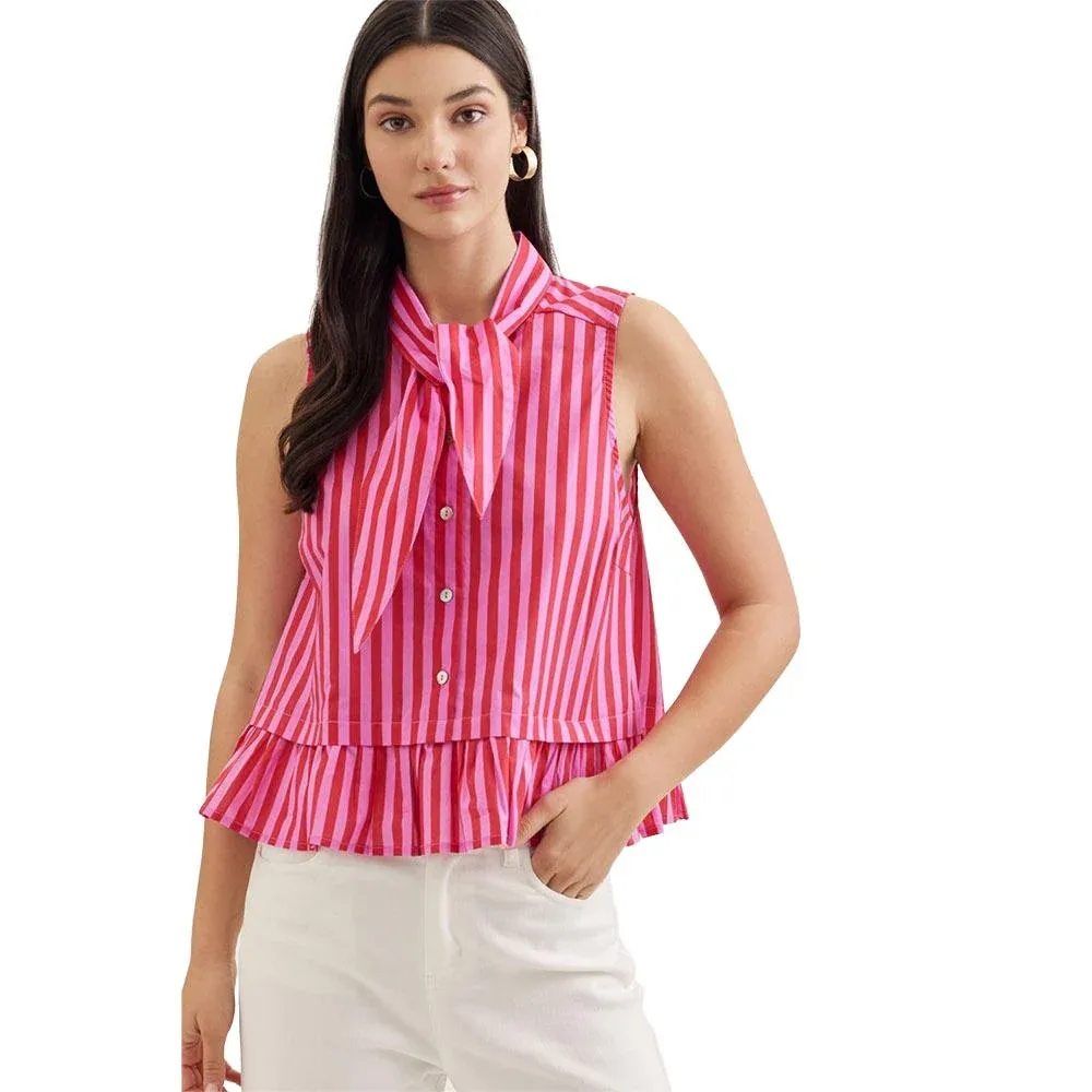 Entro Women's Red & Pink Sleeveless Peplum Top
