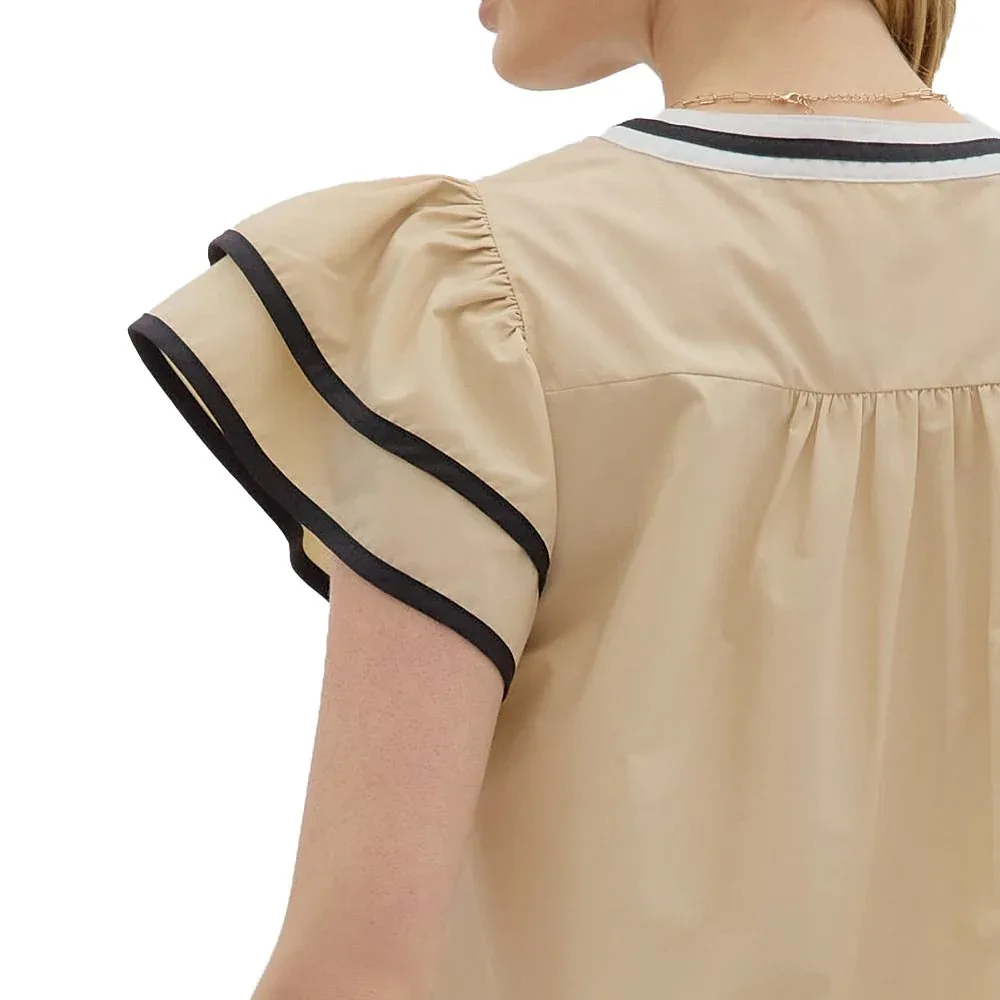 Entro Women's Taupe with Black Detail Top - Image 2