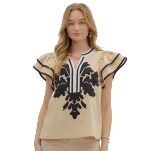 Entro Women's Taupe with Black Detail Top