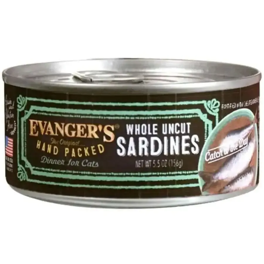 Evanger's Canned Cat Sardines - Hand Packed Whole Uncut Sardines Wet Food 24ea/5.5 oz
