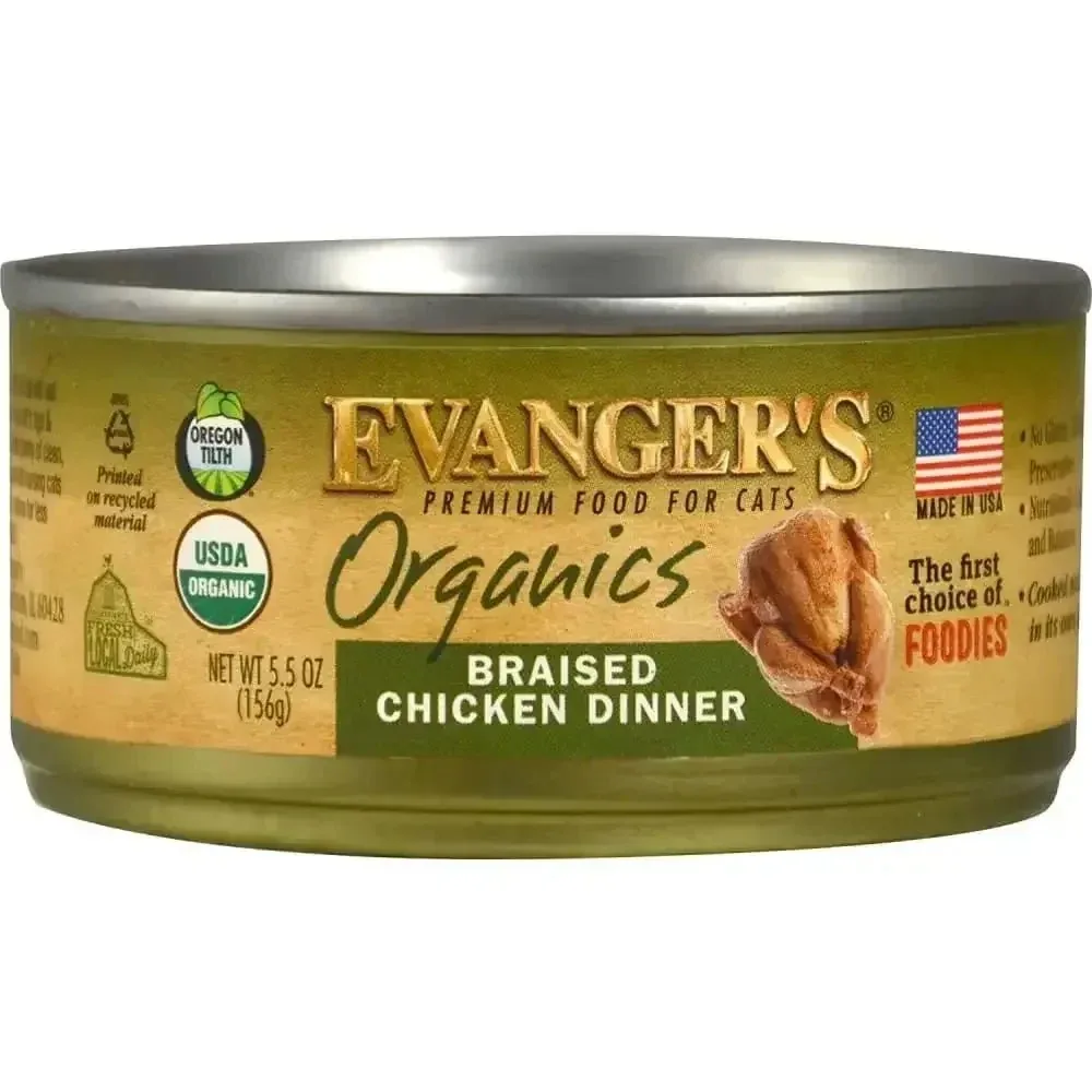 Evanger's Organics Chicken Cat Food - Nutritious Braised Chicken Dinner Canned Cat Food for Optimal Feline Wellness