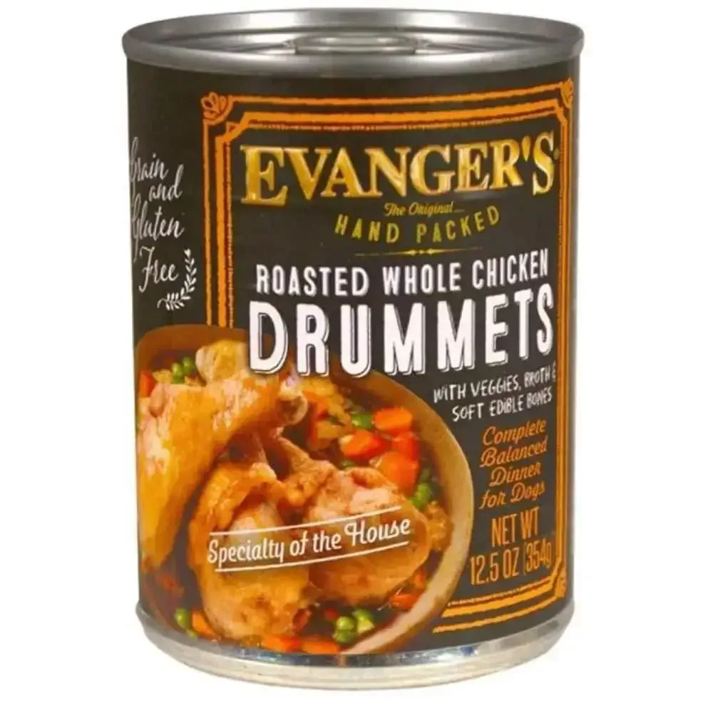 Evanger's Roasted Chicken Dog Food - Hand Packed Roasted Chicken Drummet Dinner Canned, 12ea/12 oz